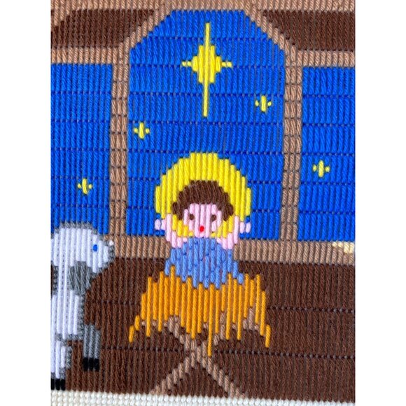 Nativity Scene Completed Needlepoint Art Ready to Hang Plastic back 16.5"x13.25" - Picture 2 of 11